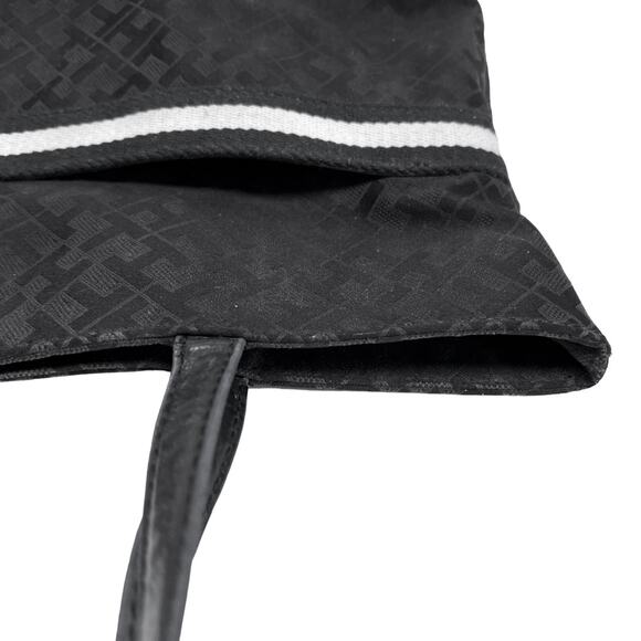 Tommy Hilfiger Tote Black Fabric Bag Allover Monogram Pockets Preppy Shopper - Picture 15 of 15